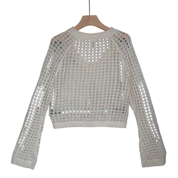 Wild Fable Womens Open-Knit Cropped Sweater w/ Colorful Crochet Flowers Medium - Picture 6 of 12